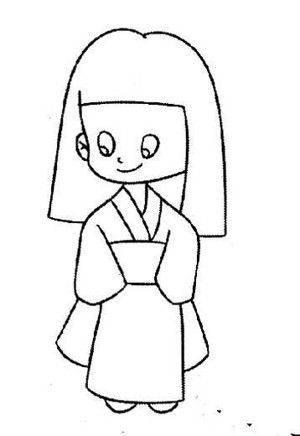 穿和服的日本女孩简笔画