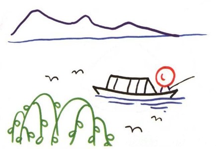 河中的小船简笔画图片