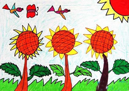 一年级阳光下的向日葵儿童画