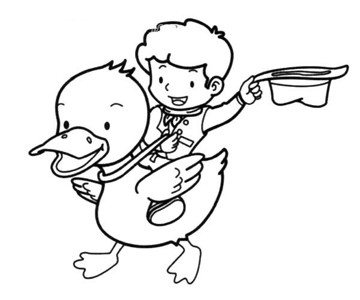 小男孩骑鸭子
