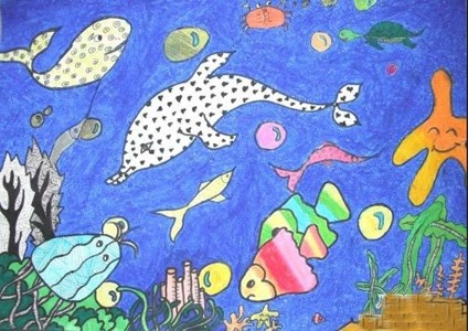 小朋友画的卡通海底世界
