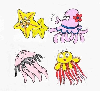 卡通海洋生物彩色简笔画