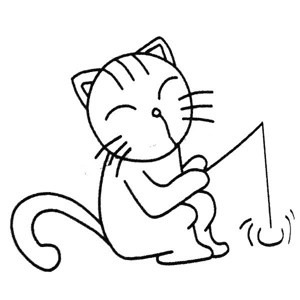 小猫钓鱼简笔画卡通图片