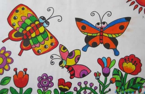 关于春天蝴蝶采蜜的画