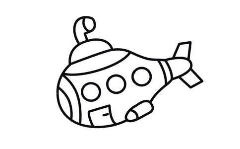 卡通潜水艇简笔画涂色步骤