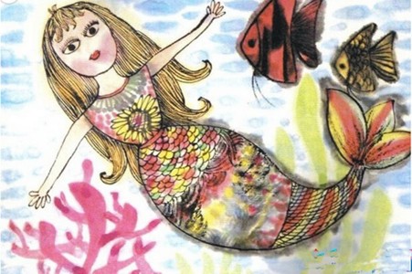 海里的漂亮美人鱼儿童画