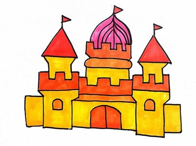 城堡简笔画画法步骤图解教程（带颜色的城堡简笔画怎么画）