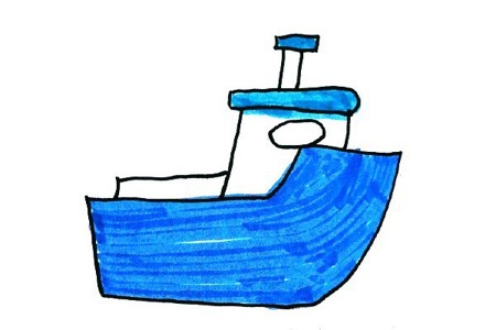 清新海洋风格轮船简笔画