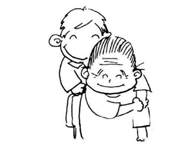 儿童重阳节简笔画图片:我帮奶奶捶背