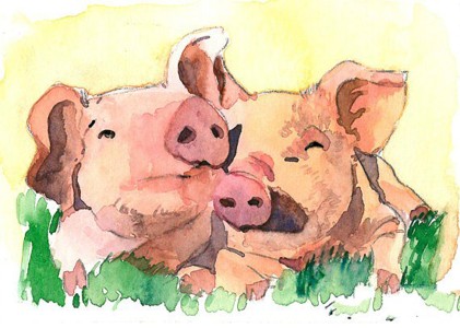 农场里的小猪水彩动物写生画图片大全