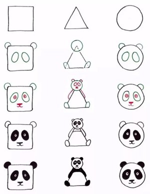 大熊猫简笔画一只熊猫三种画法