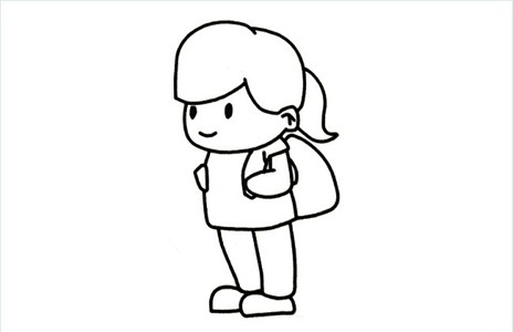 背着书包去上学的小女孩简笔画图片