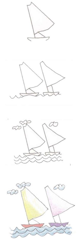 彩色的帆船简笔画