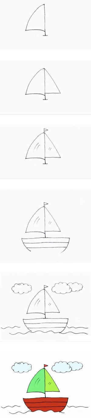 一步一步绘画彩色帆船简笔画