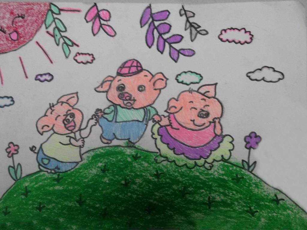 三只小猪彩色简笔画图片