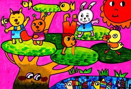 动物们的聚会儿童水彩画图片