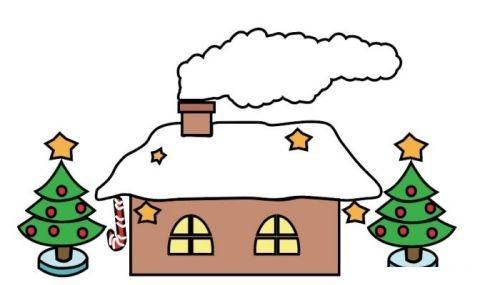 带颜色的圣诞节房子简笔画怎么画（彩色圣诞节房子简笔画图片）