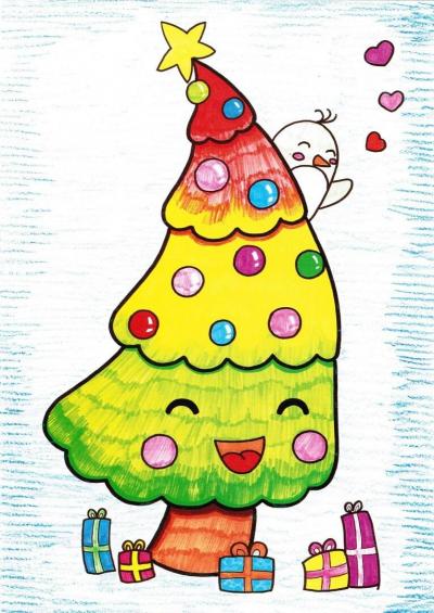 可爱圣诞树儿童画