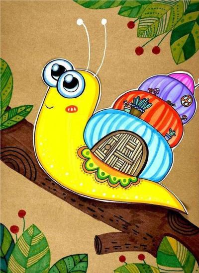 蜗牛的房子水彩笔儿童画图片