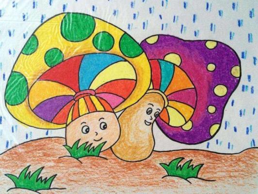 雨中的蘑菇儿童画