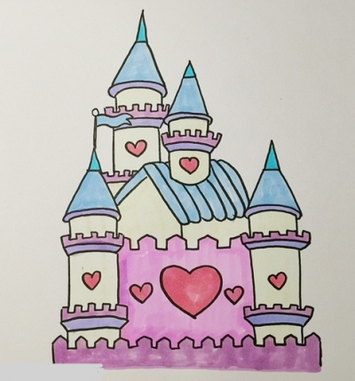 带颜色的迪士尼城堡简笔画怎么画（迪士尼城堡简笔画图片）