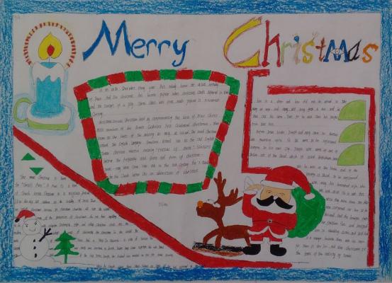 merry christmas蜡笔画英语手抄报图片