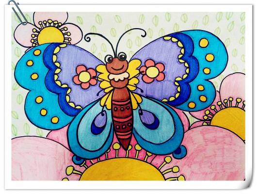 精美蝴蝶水彩笔儿童画作品图片