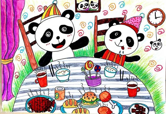 熊猫过生日儿童画图片
