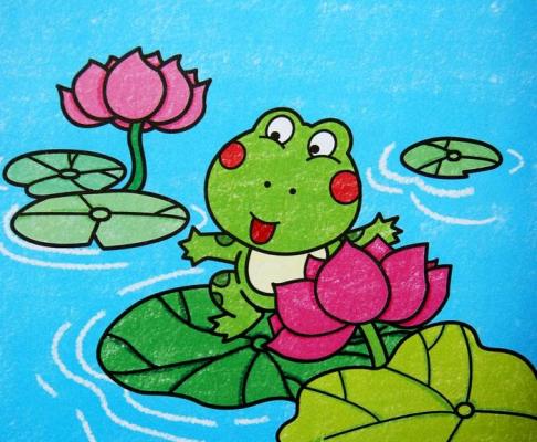 荷叶上的青蛙儿童画图片