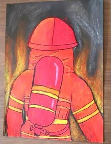 最美逆行者消防员儿童画