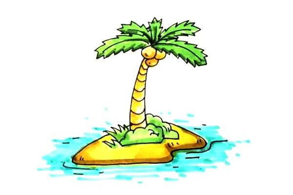 带颜色的沙滩椰子树简笔画怎么画（沙滩椰子树简笔画图片）