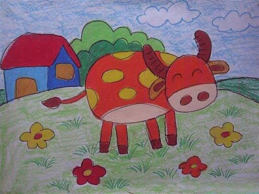 牛在草地吃草简笔画图片